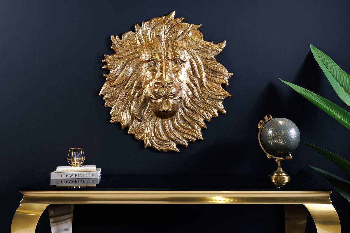 Goldene Wanddeko WILDLIFE LION 60cm gold Metall Löwenkopf-Skulptur handmade
