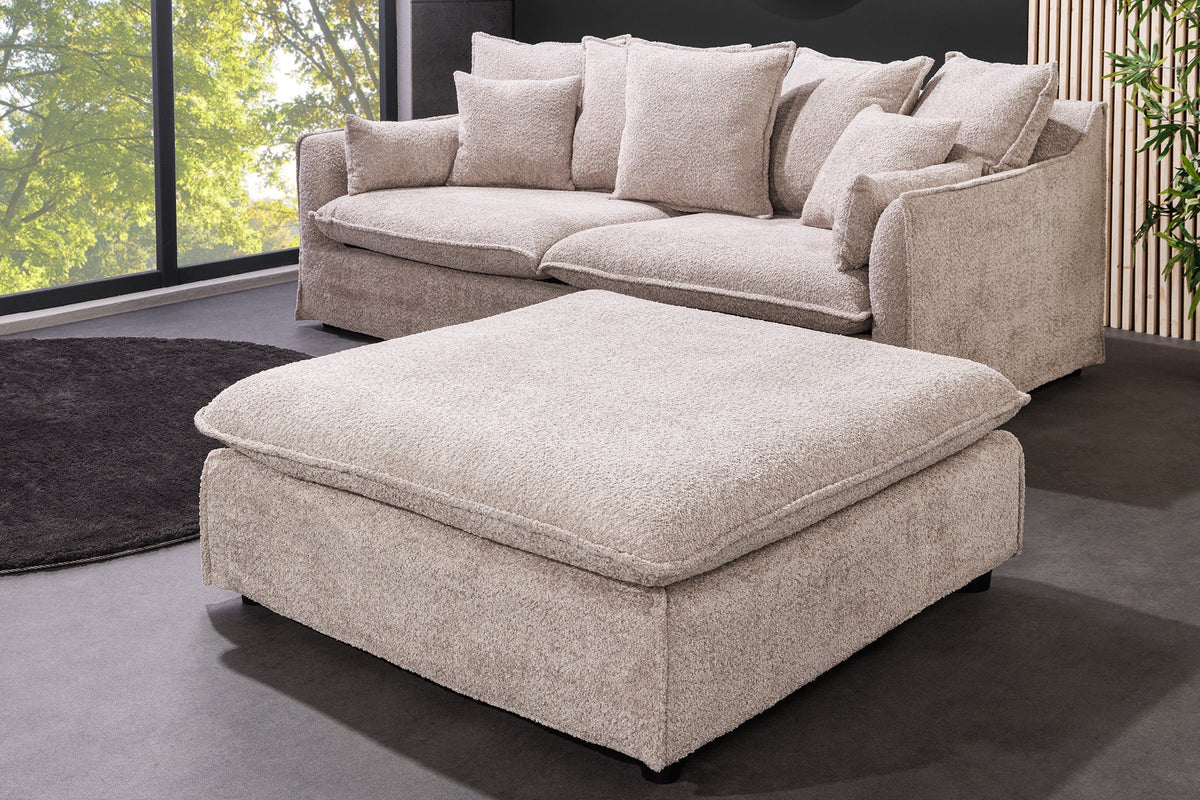 Grand pouf HEAVEN 100cm champagne beige Bouclé pouf rembourré noyau à ressorts