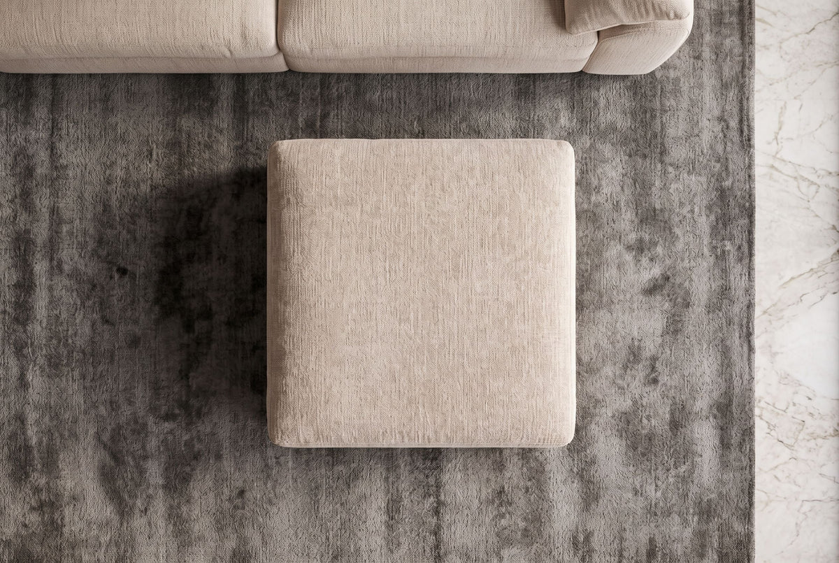 Grand pouf SOHO 100cm beige tissu chenille pouf rembourré avec suspension à ressorts