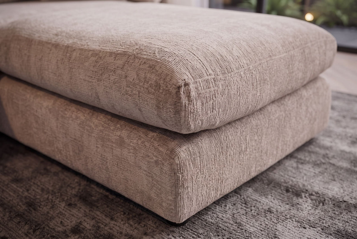 Grand pouf SOHO 100cm beige tissu chenille pouf rembourré avec suspension à ressorts