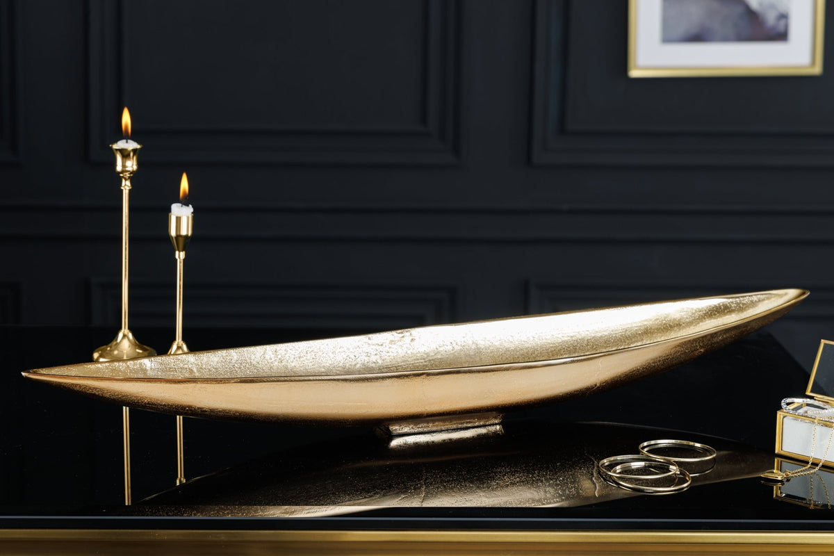 Handgearbeitete Deko Schale GOLD LEAF 80cm antik gold Aluminium