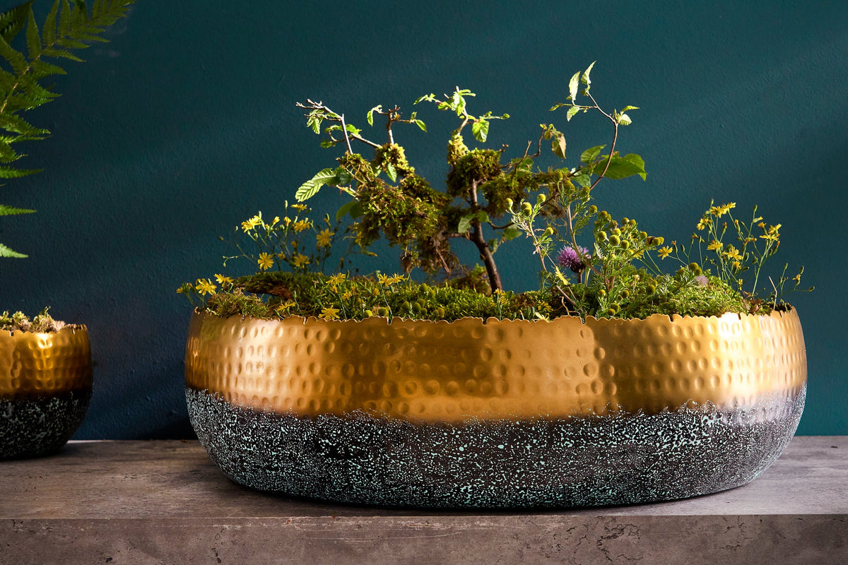 Handgearbeitete Deko Schale ORIENT 52cm gold mit Patina im Classic Hammerschlag Design