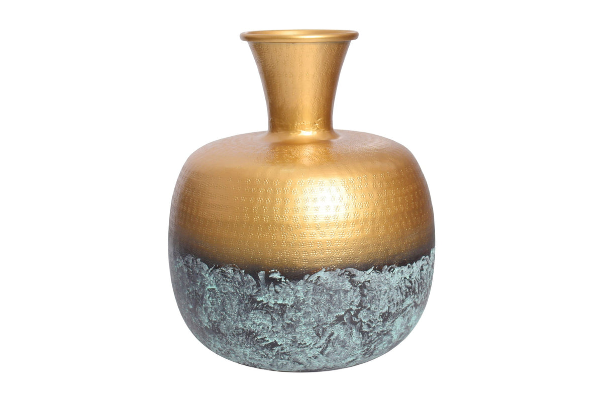 Handgefertigte Deko Vase ABSTRACT ORIENT 40cm gold rund Metall Patina