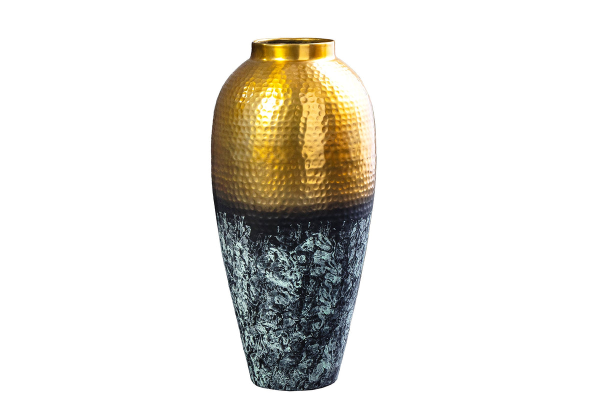 Handgefertigte Deko Vase ORIENT L 60cm gold Metall mit Patina Hammerschlag Design