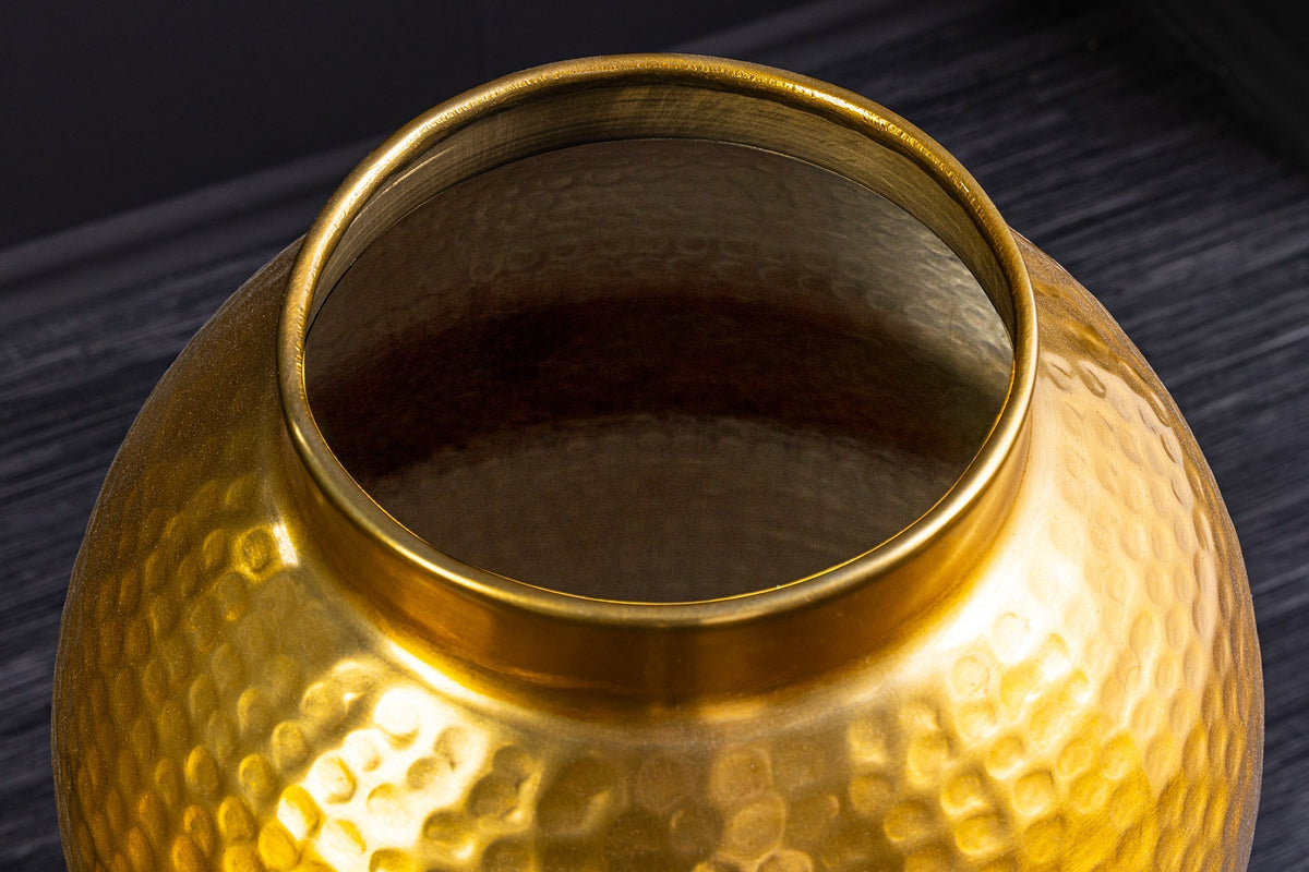 Handgefertigte Deko Vase ORIENT M 50cm gold Metall mit Patina Hammerschlag Design