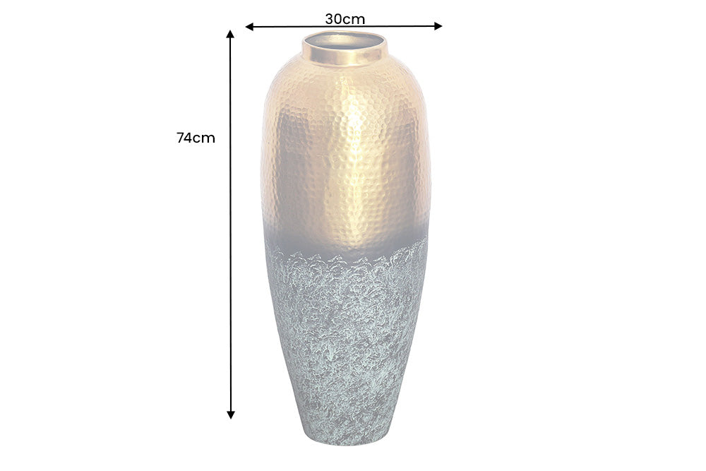Handgefertigte Deko Vase ORIENT XL 75cm gold Metall mit Patina Hammerschlag Design