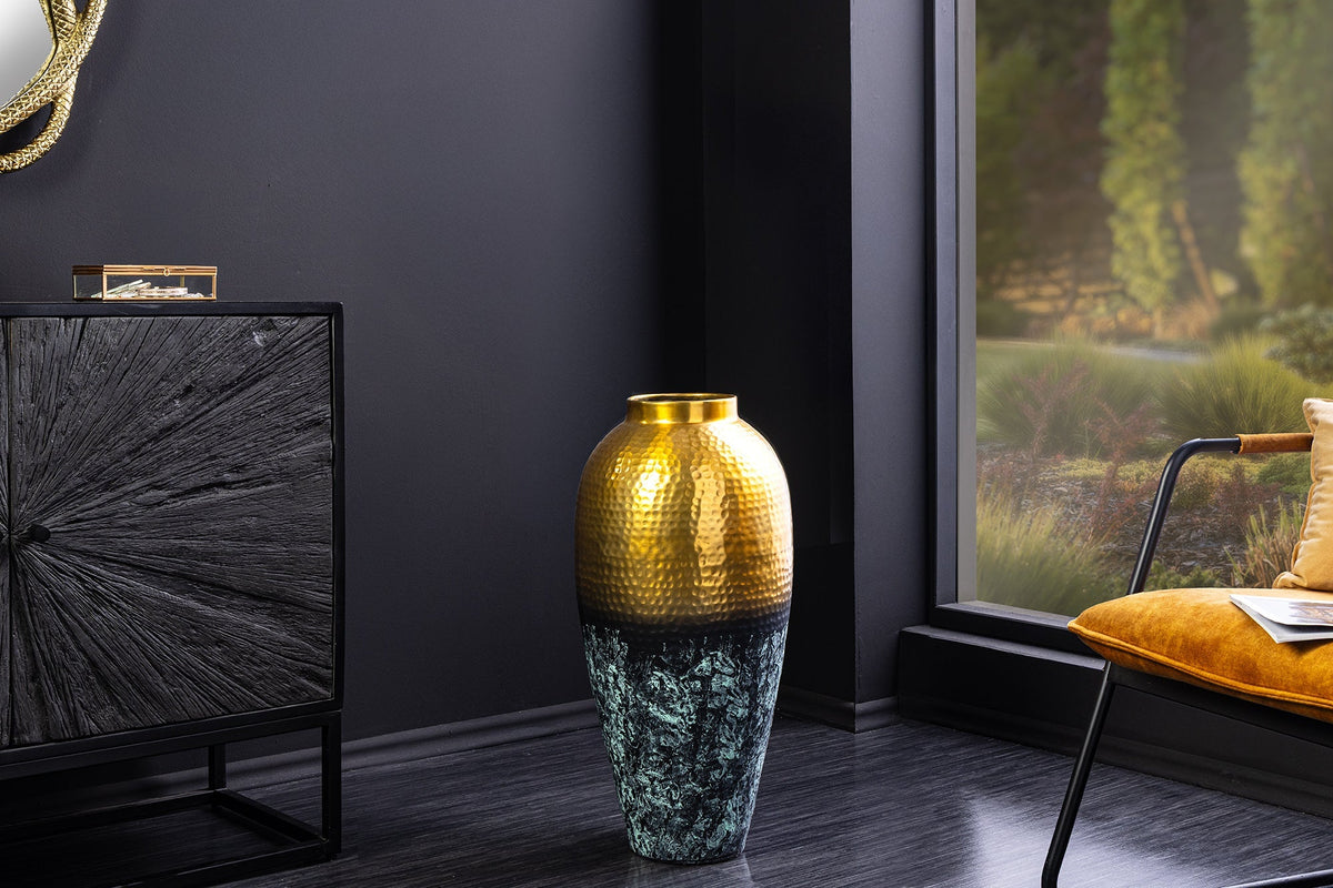 Handgefertigte Deko Vase ORIENT XL 75cm gold Metall mit Patina Hammerschlag Design