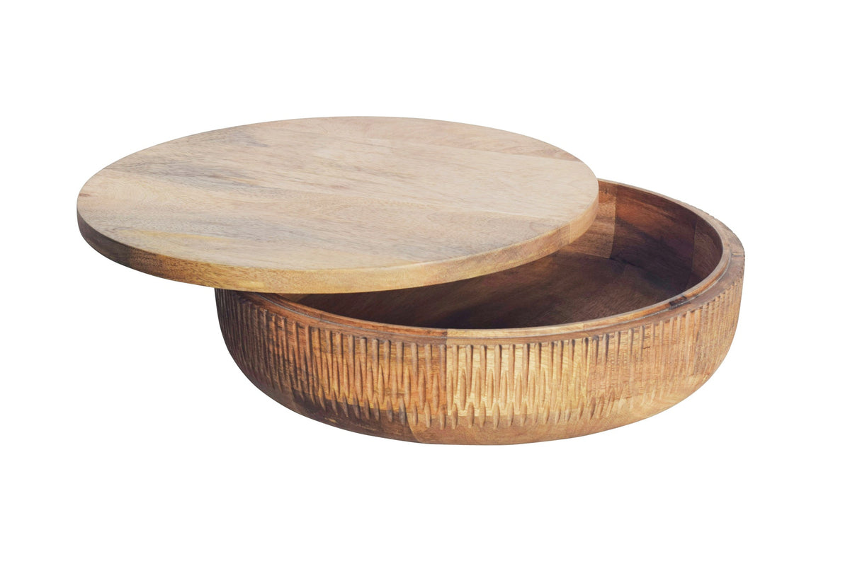 Handgefertigte Schale PURE NATURE 40cm natur Mangoholz rund mit Deckel Schmuck-Dose