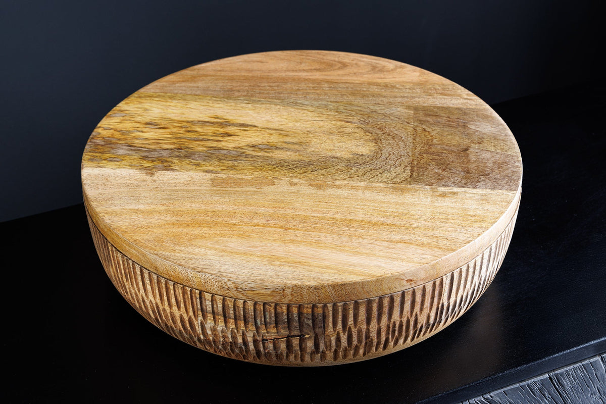 Handgefertigte Schale PURE NATURE 40cm natur Mangoholz rund mit Deckel Schmuck-Dose