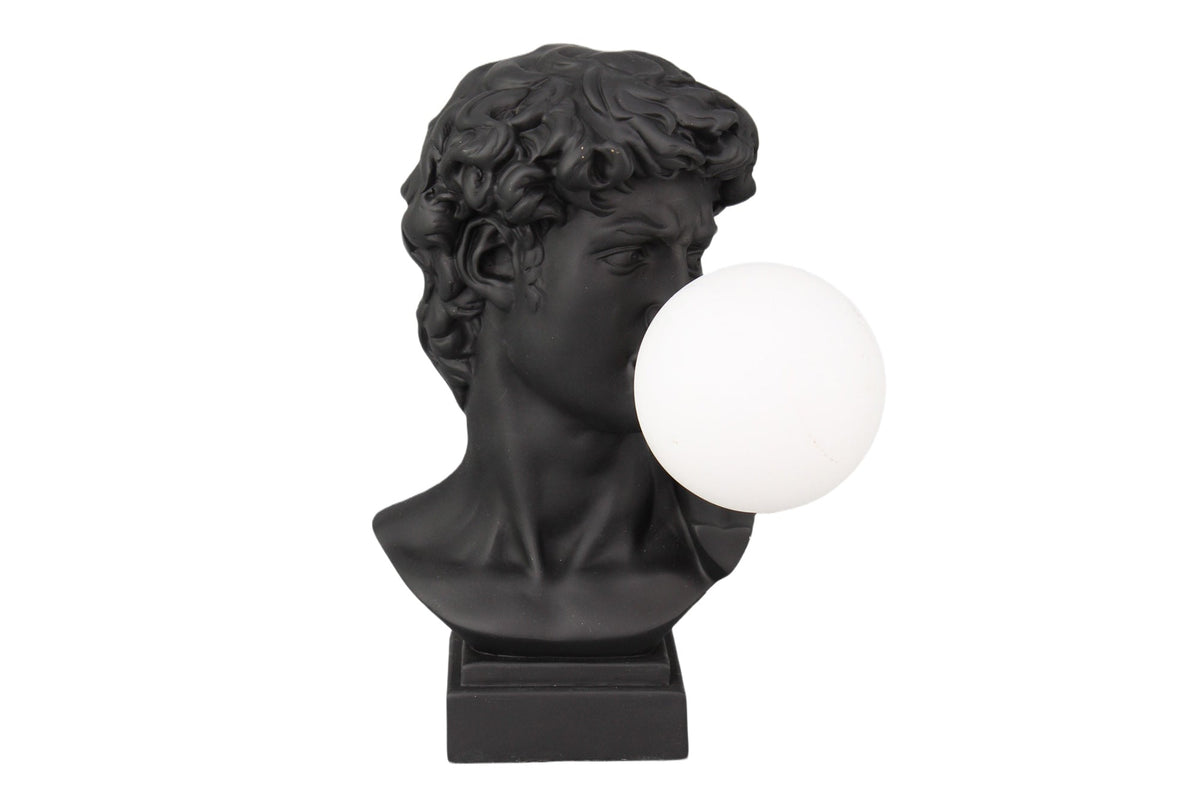 Handgefertigte Tischlampe DAVID 30cm schwarz Büste mit weißer Lampenkugel