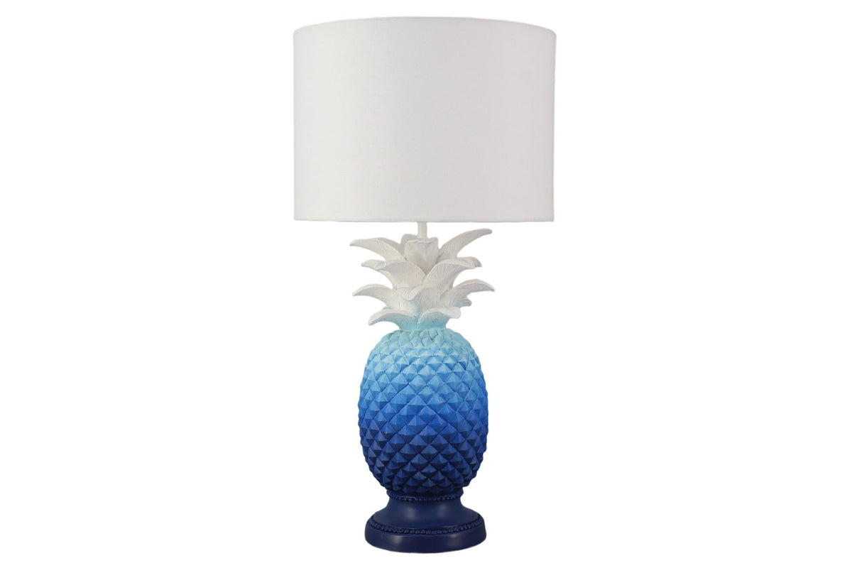 Handgefertigte Tischlampe PINEAPPLE 50cm blau weiß Ananas-Design mit Stoffschirm