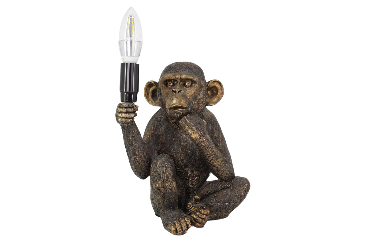 Handgefertigte Tischlampe SCHIMPANZEE 25cm schwarz Affen-Skulptur