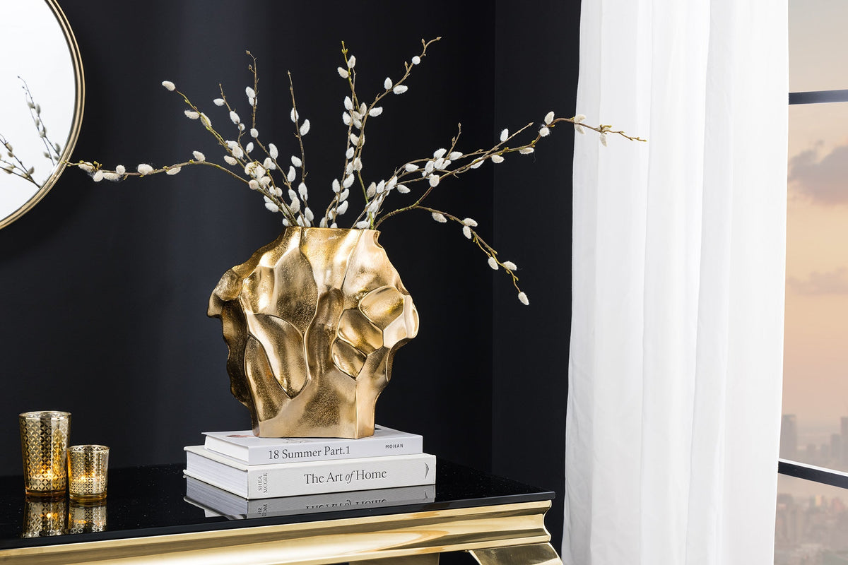 Handgefertigte Vase LIQUID 25cm gold Metall Hammerschlag Design