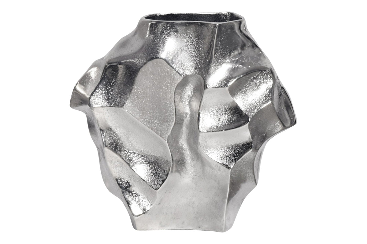 Handgefertigte Vase LIQUID 25cm silber Metall Hammerschlag Design