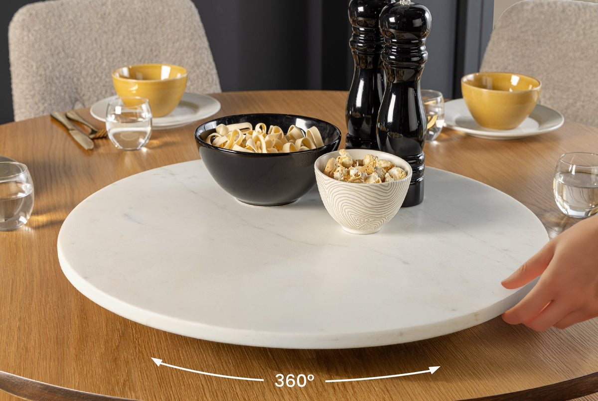 Handgefertigter Drehteller SERVANT 50cm weiß Marmor runde Dekoplatte