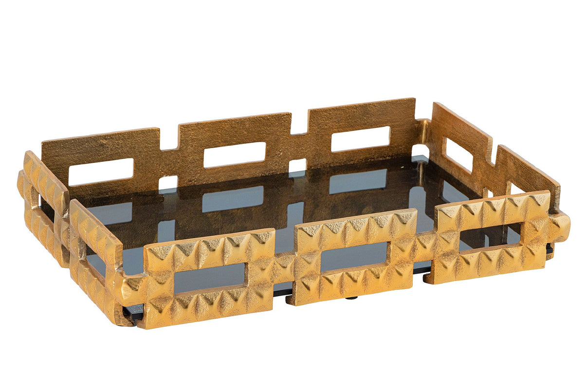 Handgefertigtes Tablett VARIATION 40cm schwarz gold Metall Aluminium Glas
