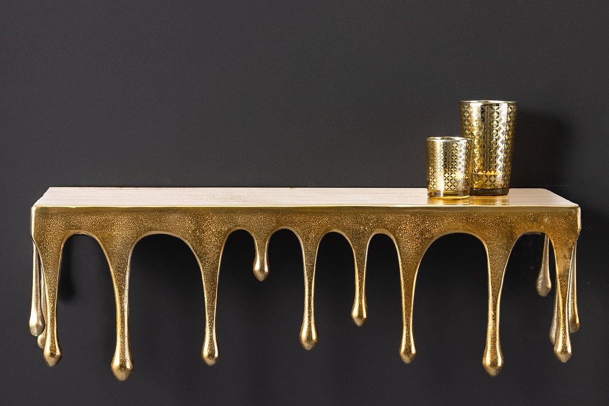 Handgefertigtes Wandregal LIQUID LINE 60cm gold antik Metall Tropfen-Design