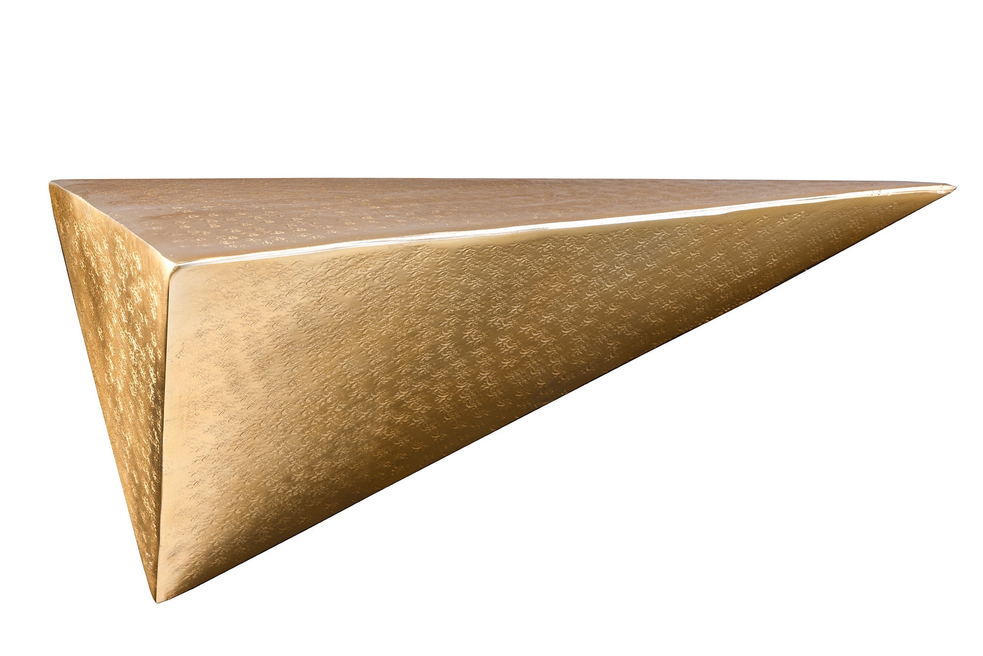 Handgefertigtes Wandregal PYRAMID 40cm gold antik Metall Hammerschlag Design