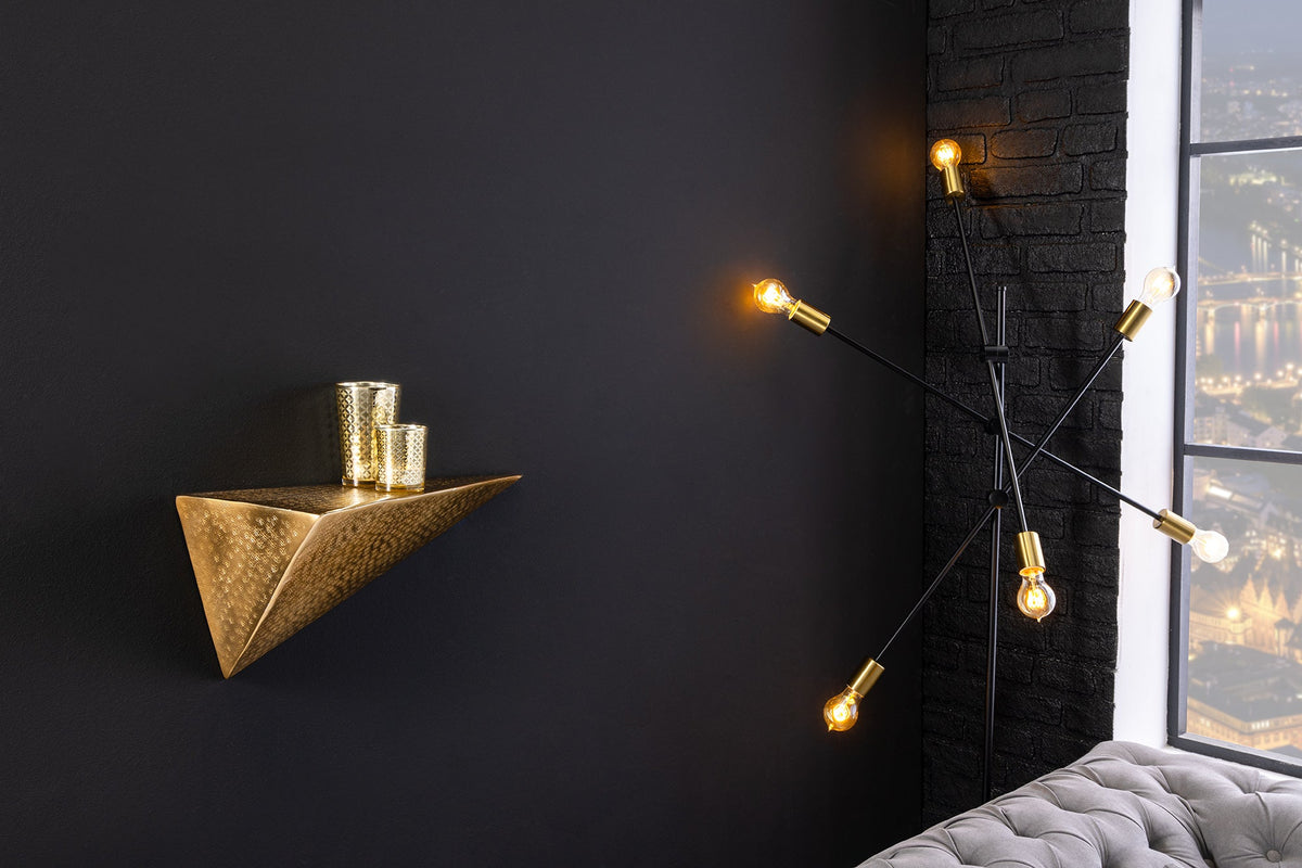Handgefertigtes Wandregal PYRAMID 40cm gold antik Metall Hammerschlag Design