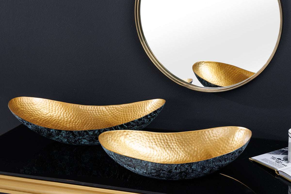 Handgerfertigtes 2er Set Deko Schalen ABSTRACT ORIENT 55cm gold Metall Patina