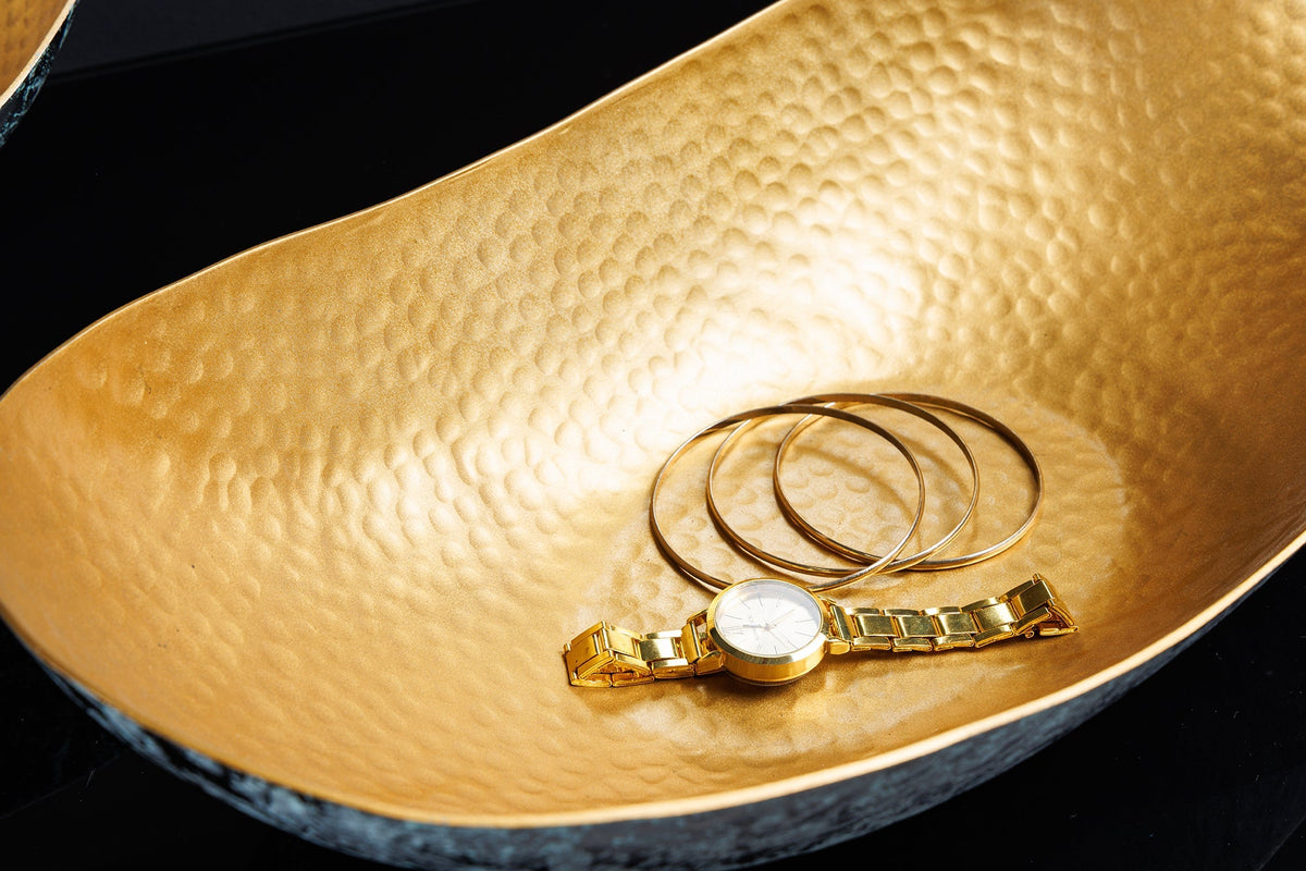 Handgerfertigtes 2er Set Deko Schalen ABSTRACT ORIENT 55cm gold Metall Patina