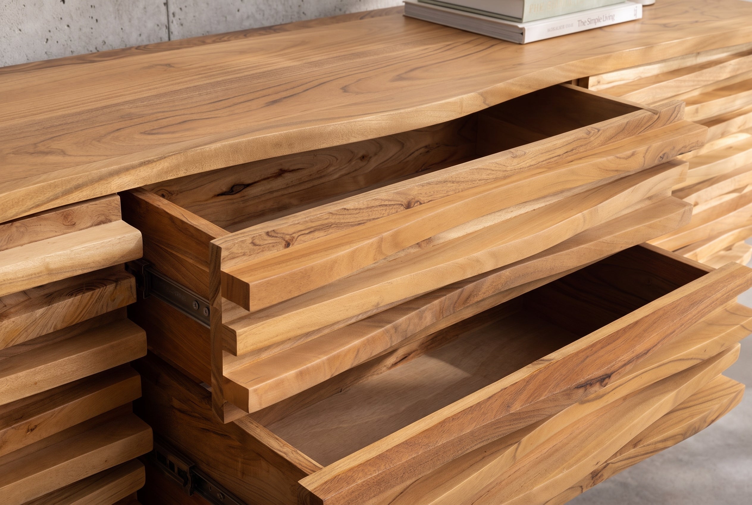 Hängendes Sideboard RELIEF 175cm natur Akazie Massivholz mit Schubladen