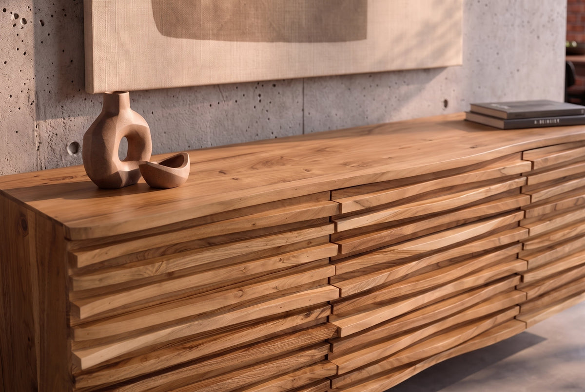 Hängendes Sideboard RELIEF 175cm natur Akazie Massivholz mit Schubladen