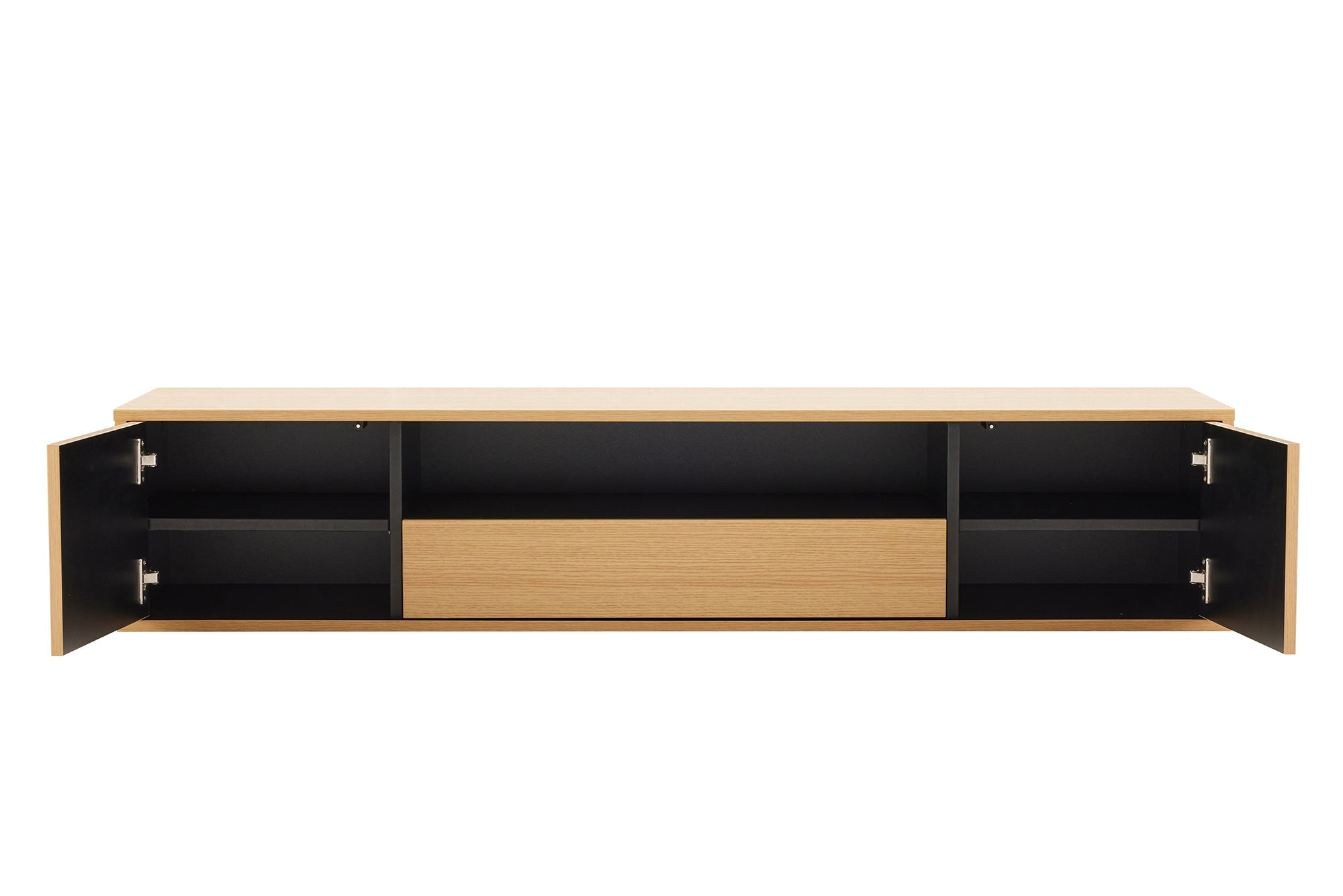 Hängendes TV-Board LOFT 150cm natur schwarz fünf Fächer mit Schublade