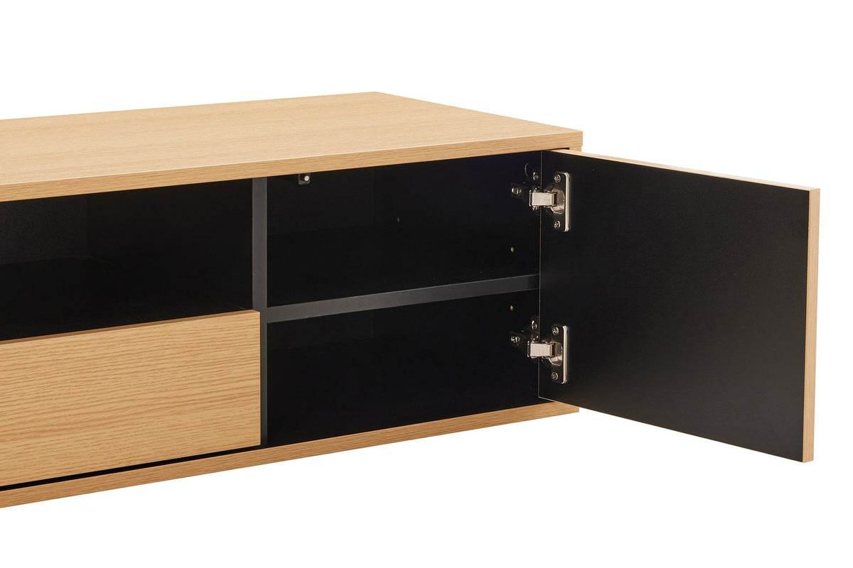 Hängendes TV-Board LOFT 150cm natur schwarz fünf Fächer mit Schublade