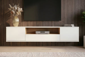 Hängendes TV-Board LOFT 150cm weiß natur fünf Fächer mit Schublade