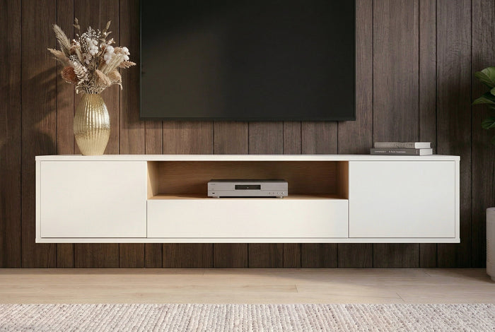 Hängendes TV-Board LOFT 150cm weiß natur fünf Fächer mit Schublade