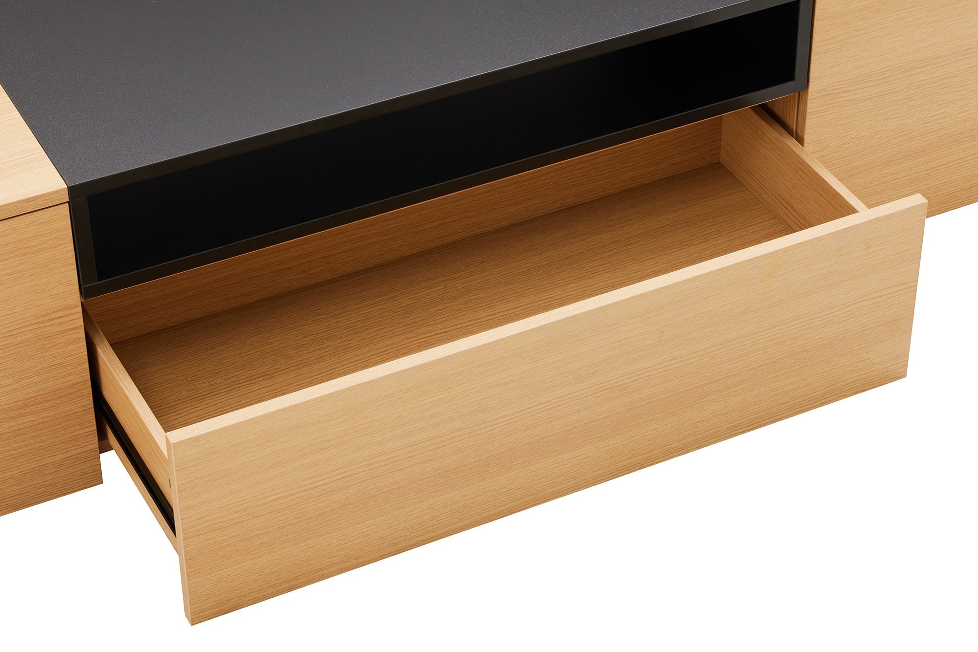 Hängendes TV-Board LOFT 160cm natur schwarz drei Fächer mit Schublade