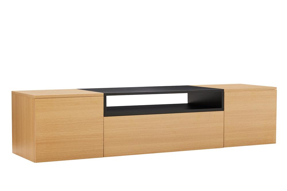 Hängendes TV-Board LOFT 160cm natur schwarz drei Fächer mit Schublade