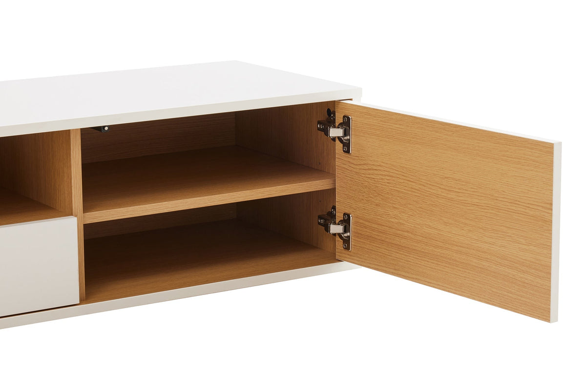 Hängendes TV-Board LOFT 200cm weiß natur sieben Fächer mit Schublade