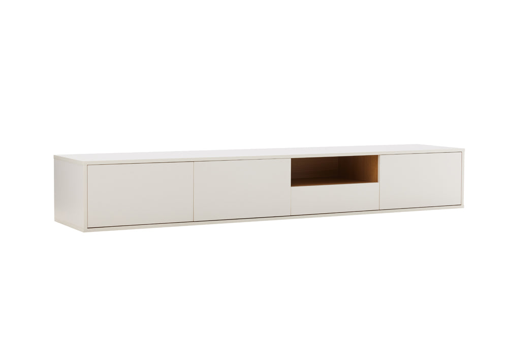 Hängendes TV-Board LOFT 200cm weiß natur sieben Fächer mit Schublade