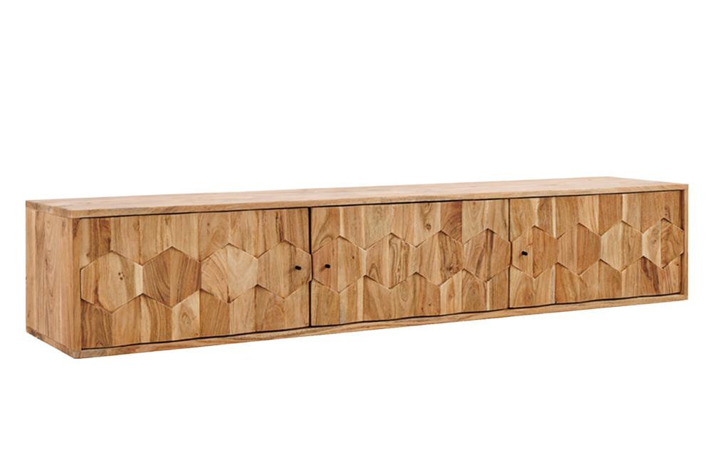 Hängendes TV-Board MYSTIC LIVING 160cm Akazie natur 3D Oberfläche Massivholz