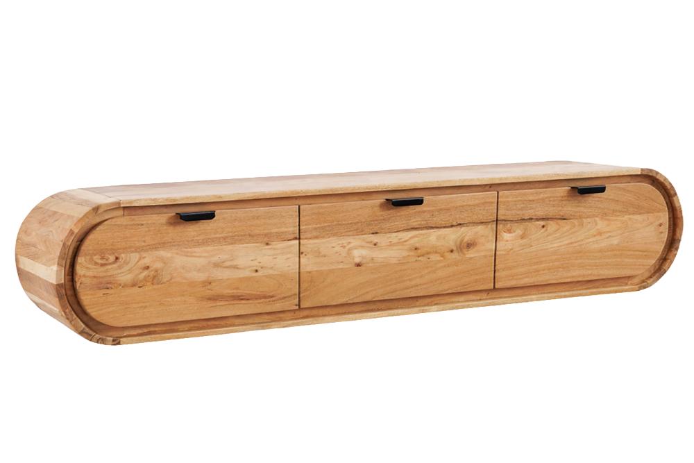 Hängendes TV-Board ORGANIC 160cm natur Akazienholz massiv handmade mit Schubladen