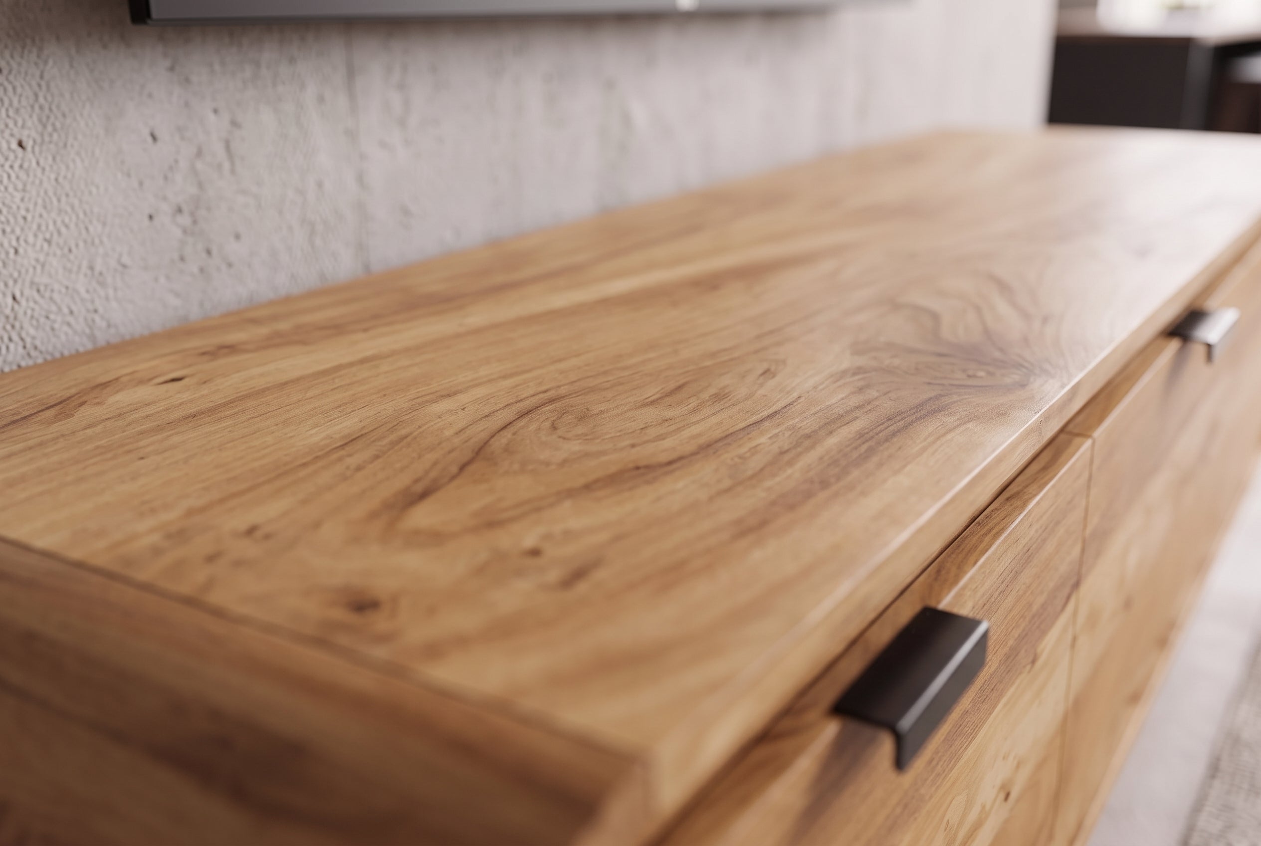 Hängendes TV-Board ORGANIC 160cm natur Akazienholz massiv handmade mit Schubladen