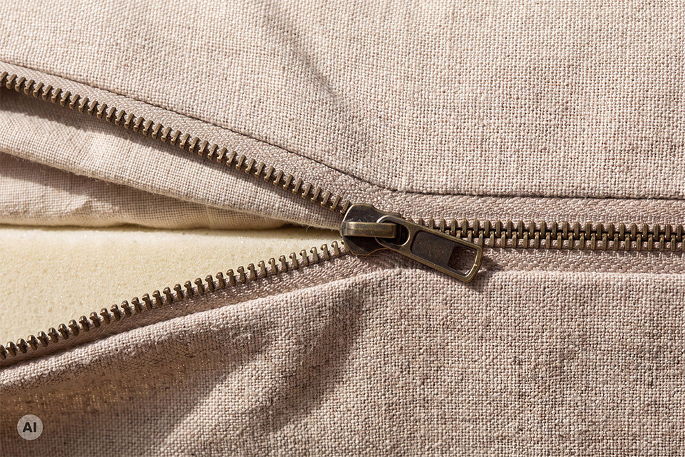 Grand canapé d'angle HEAVEN 255cm naturel beige tissu lin ressorts incl. coussin