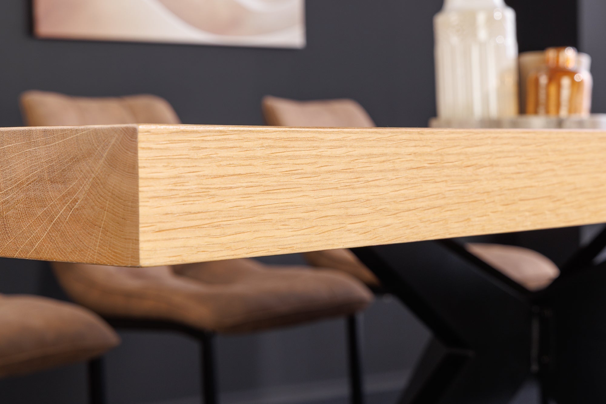 Imposante table à manger ZEUS 240cm design en chêne naturel avec structure étoile en métal