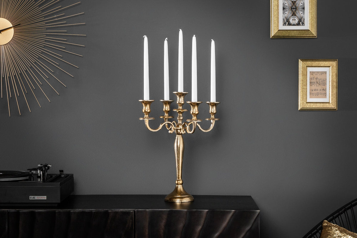 Kerzenständer MODERN BAROCK 40cm gold 5-armig Lüster Aluminium poliert Kerzenhalter