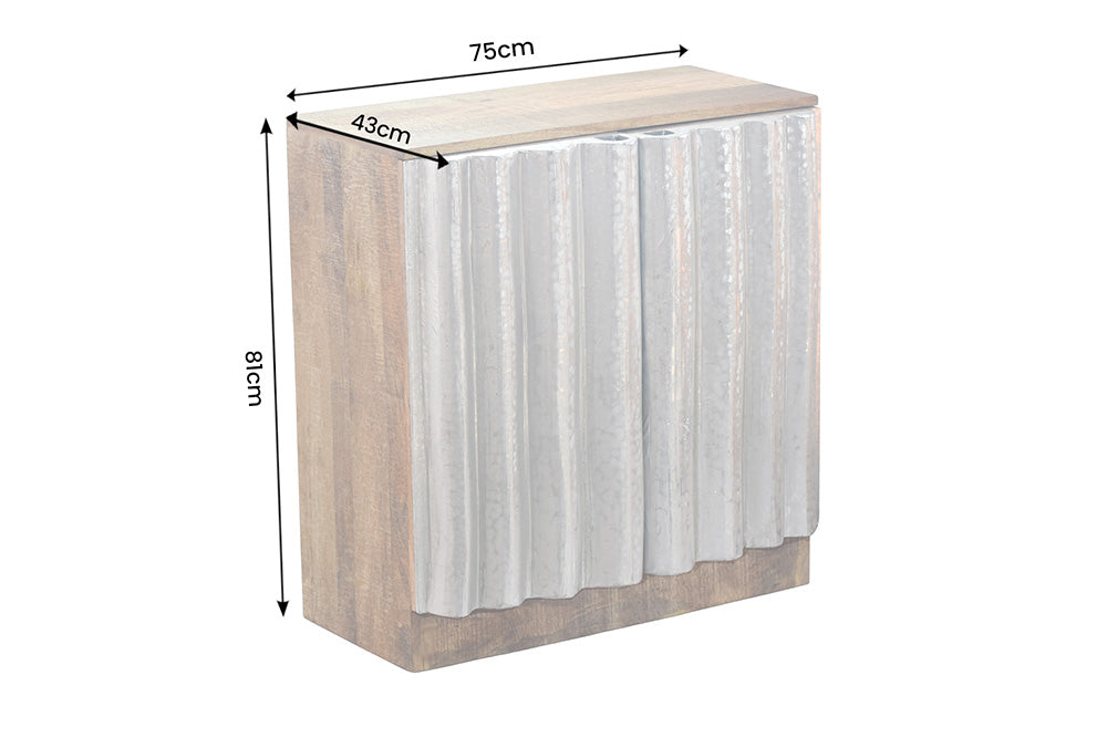 Kompaktes Sideboard ZALVERO 80cm natur silber Mangoholz mit Metall-Aluminium Front
