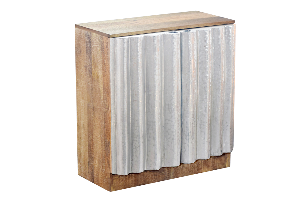 Kompaktes Sideboard ZALVERO 80cm natur silber Mangoholz mit Metall-Aluminium Front