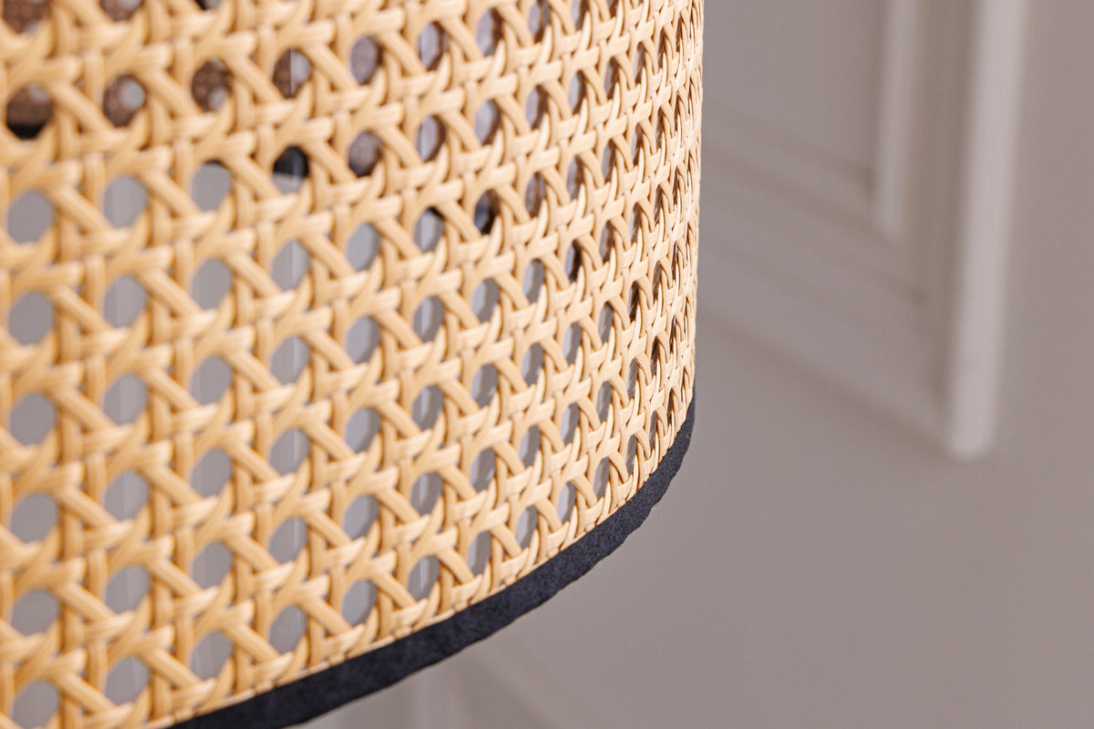 Lampadaire Boho VIENNA 142cm noir naturel lampadaire trépied en métal tissage viennois