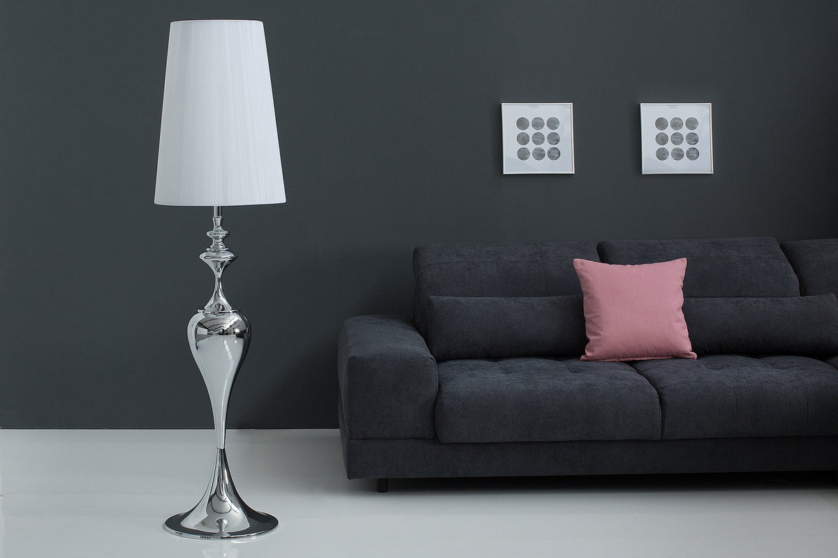 Lampadaire design élégant LUCIE 160cm argenté blanc lampadaire style baroque