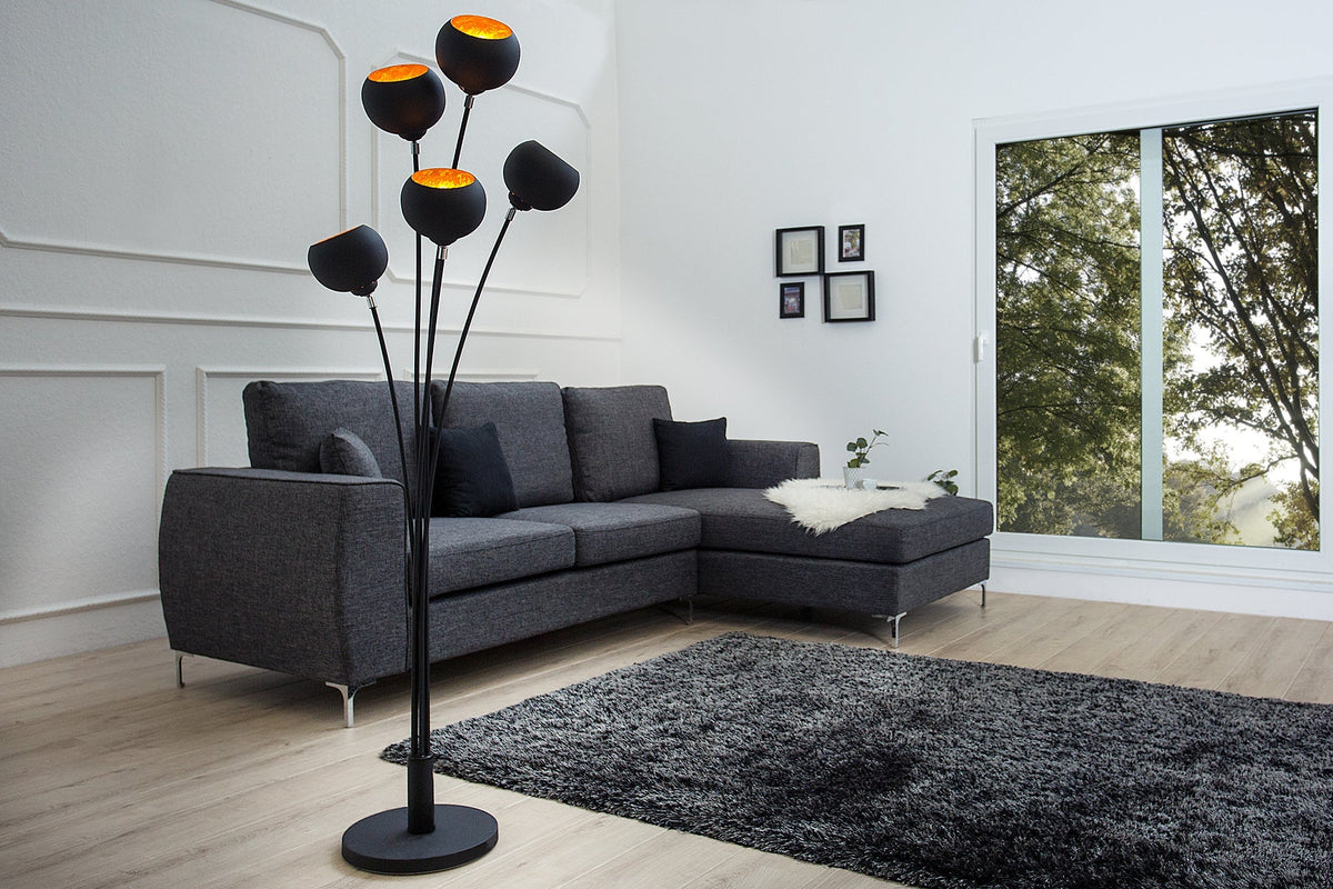 Lampadaire design élégant MAGMA 170cm lampadaire noir doré