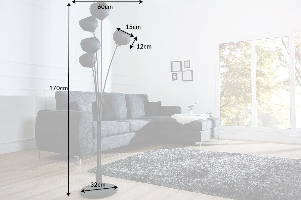 Lampadaire design élégant MAGMA 170cm lampadaire noir doré