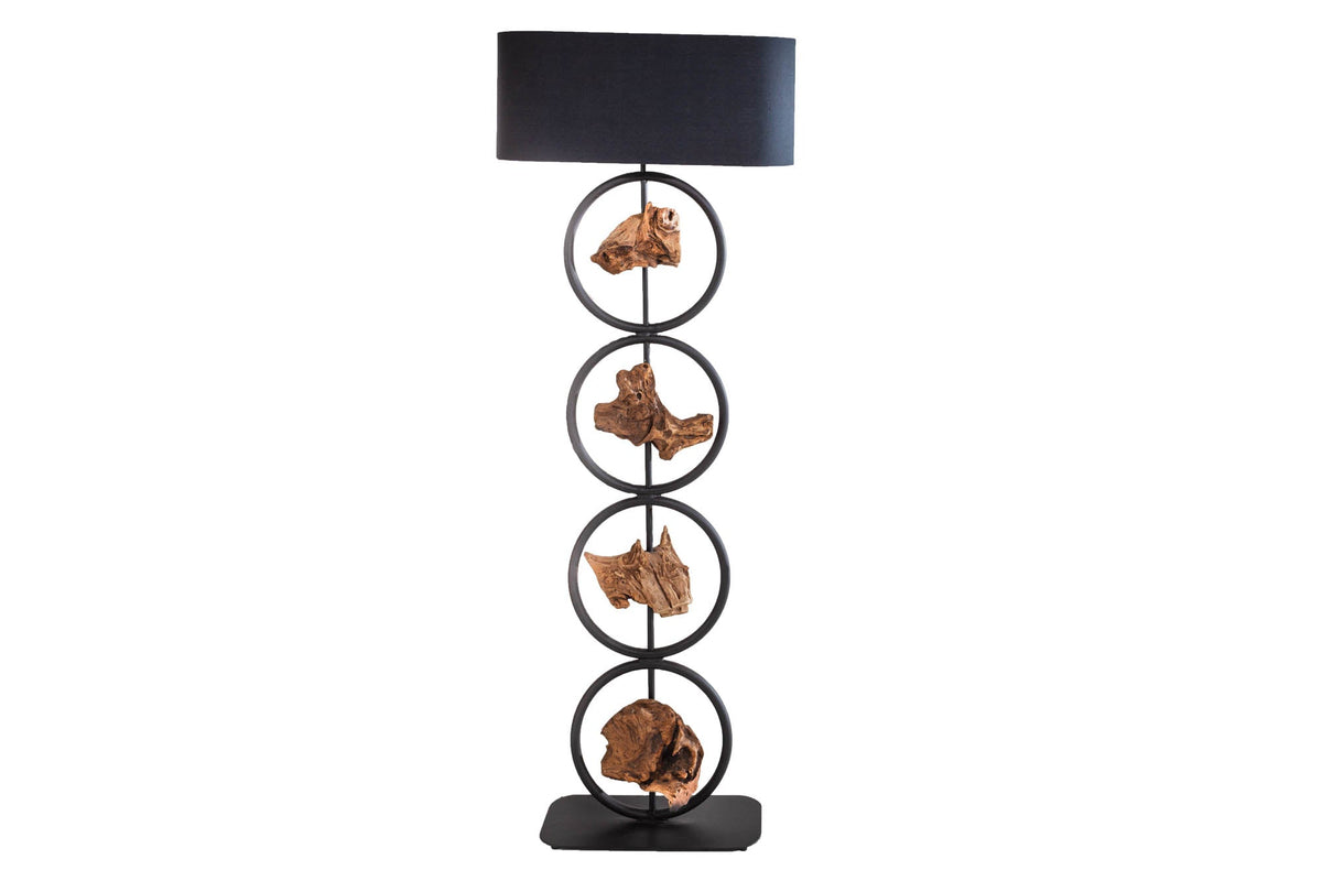 Lampadaire design ELEMENTS 147cm abat-jour en coton noir pied en bois massif