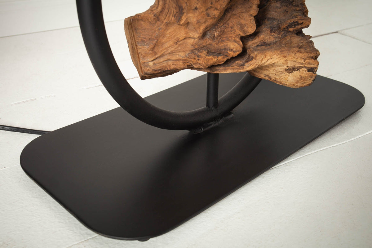 Lampadaire design ELEMENTS 147cm abat-jour en coton noir pied en bois massif