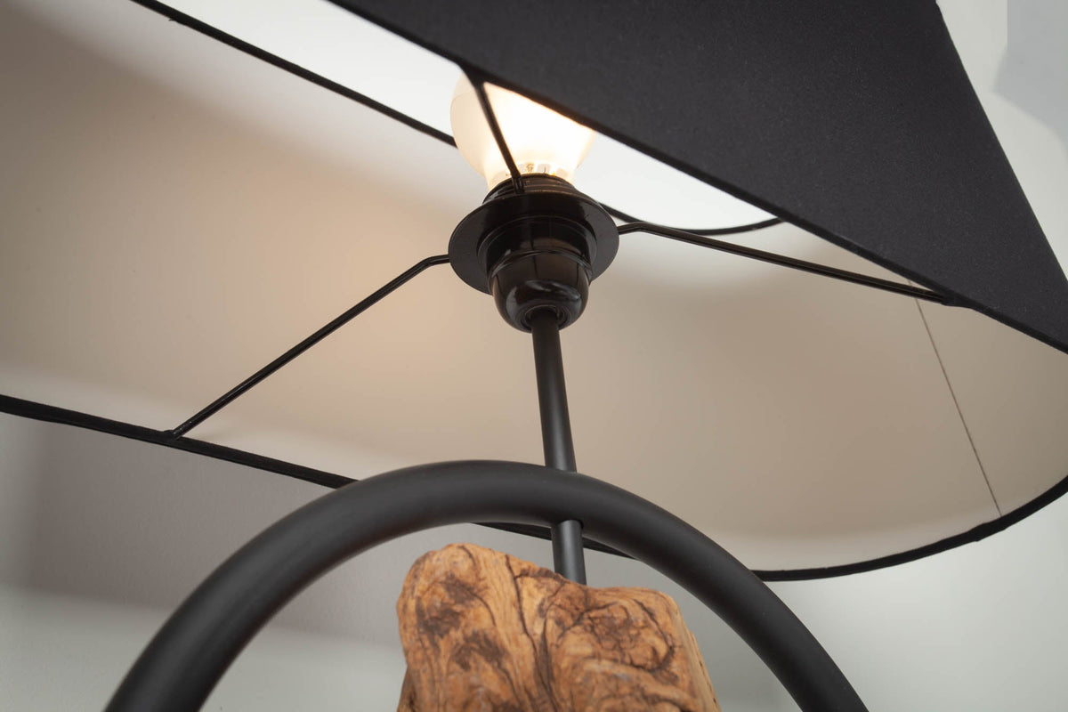 Lampadaire design ELEMENTS 147cm abat-jour en coton noir pied en bois massif